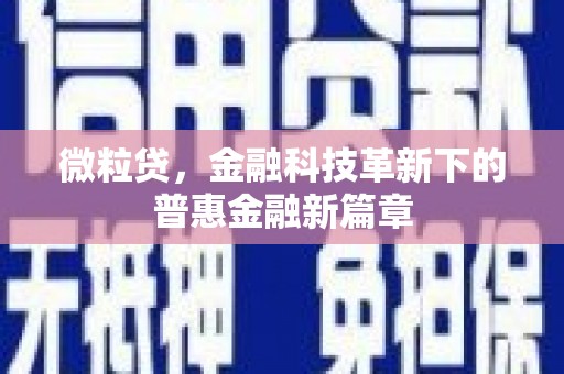 单县微粒贷，金融科技革新下的普惠金融新篇章