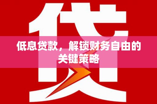单县低息贷款，解锁财务自由的关键策略